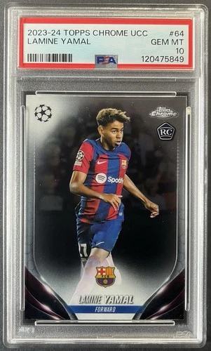 2023-24 TOPPS CHROME UEFA CLUB COMPETITIONS #64 LAMINE YAMAL ROOKIE RC PSA 10