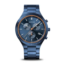 Bering Time - Mens Titanium Blue Chronograph Watch w/ Orange Accents 11743-797