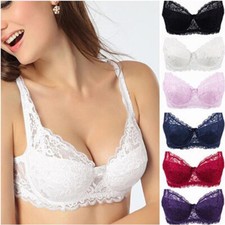 WOMEN ORNATE SEXY LACE DEEP V PUSH UP SHAPING PADDED BRASSIERE BRAS