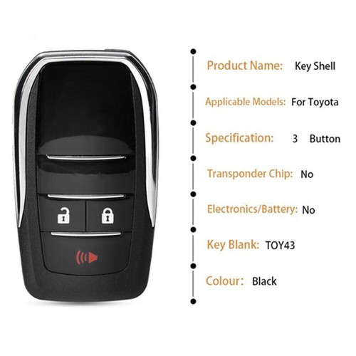 Flip Remote Key Shell for Toyota RAV4 Avalon Camry 3Bts Entry Fobs 05-2019 - Picture 2 of 8
