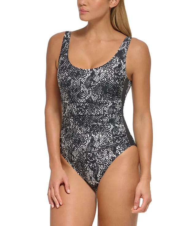 DKNY 水着　ワンピースLL タグ付き Dkny Women's Mesh-Side-Inserts Ruched-Waist One-Piece