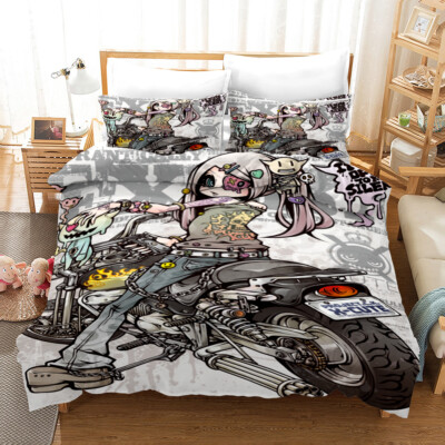 3D Grafftiti Mädchen Motorrad Cartoon Quilt Cover Set Bettwäsche Sets Kissenb...