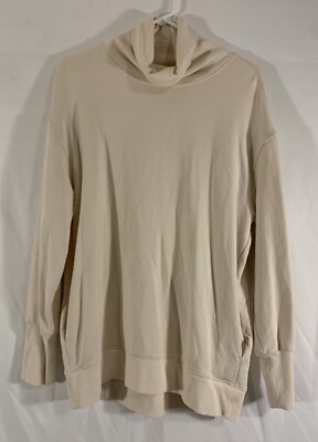 Athleta Balance Cinch Turtleneck Sweatshirt Cream Women s Pockets Size Med EUC