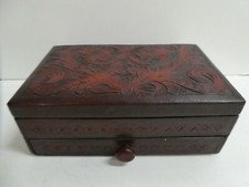VINTAGE LEATHER EMBOSSED JEWELLERY CASE BOX 