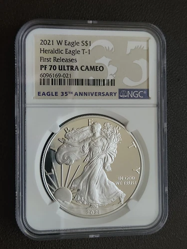 2021-W Silver Eagle Heraldic Eagle T-1 $1 PF 70 Ultra Cameo NGC First Releases