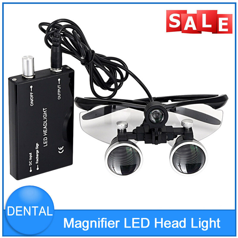 2 Set Dental Surgical Magnifier Binocular Loupes 3.5X-R with LED Head Light Lamp