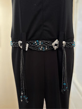 Vintage 70 s Black jumpsuit bell bottoms fitted sleeveless, collar belt loop wit