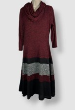 Robbie Bee Women's Red Rib-Knit Cowl Scarf Sweater Dress Size M