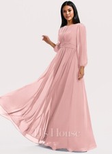 NWT JJ's House A-line Scoop Floor-Length Chiffon Dress With Ruffle Blush 10