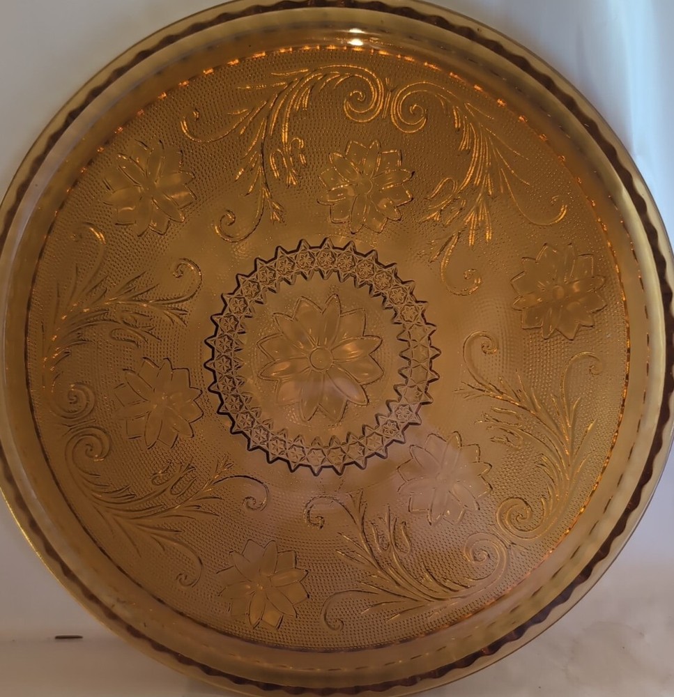Tiara Indiana Glass Amber Sandwich Platter 10