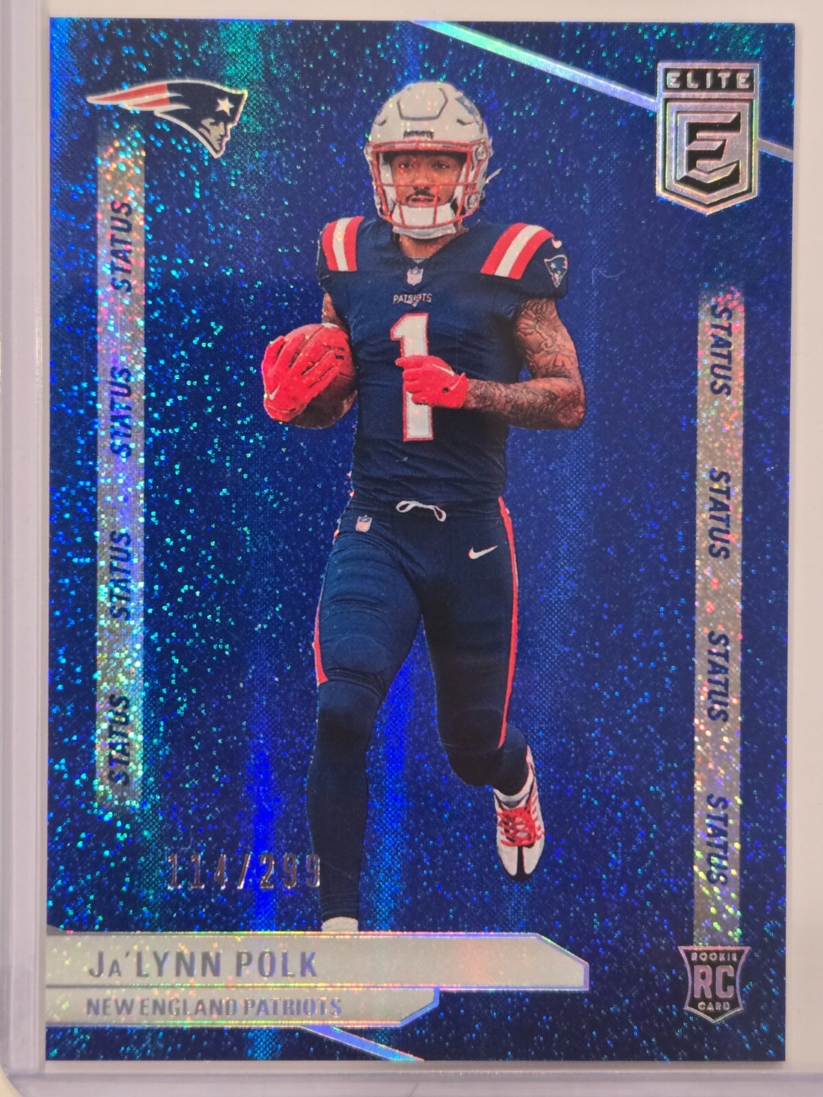 Ja'Lynn Polk-2024 Elite Blue Status Sparkle RC 114/299 #153 Patriots