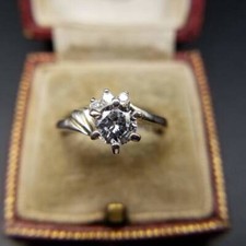 Cubic Zirconia Round Solitaire 925 Silver Vintage Ring Classical Classic
