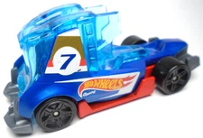 2019 HOT WHEELS HAUL-O-GRAM #7 BLUE DIECAST 2 7/8" RACE SEMI CAB W/ RED & YELLOW