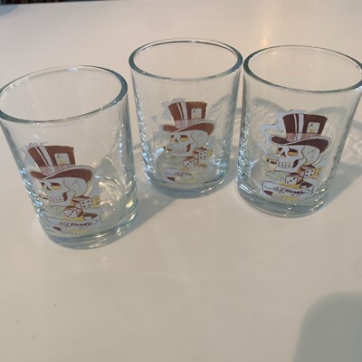 Ed Hardy Top Hat Gambler Skull Crossbones Rocks Tumbler Glasses Barware Set Of 3