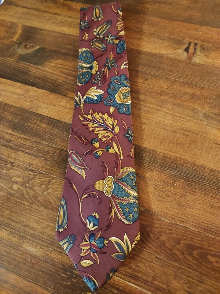 102 Madison 3.5" Classic Silk Tie Wine/Navy/Gold Paisley, Men's Necktie - Image 2 of 4