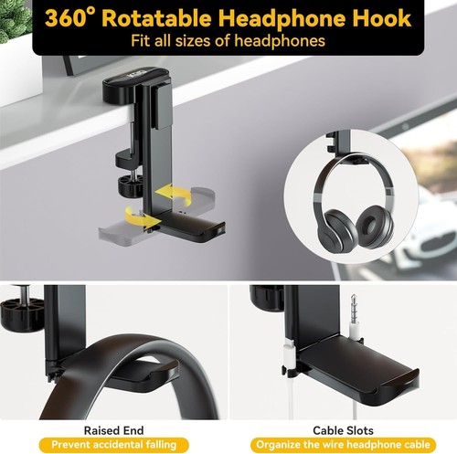 KDD 4 in 1 Desk Cup Holder - Clamp on under Desk Headphone Hanger - Rotating ... - Picture 5 of 7