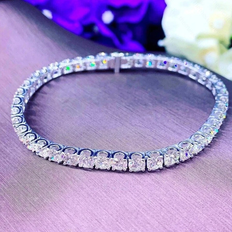 Brazalete de tenis moissanita de corte redondo VVS1 11 quilates chapado en oro blanco de 14 quilates Foto 4 de 4