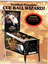 Cue Ball Wizard Pinball Machine FLYER Original 8.5" x 11" Double Sided Pool Art