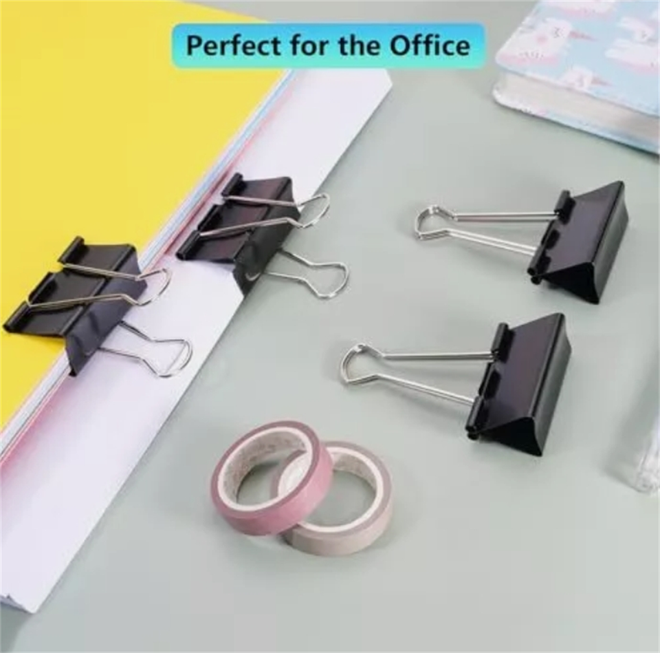 12Pcs Black Metal Binder Clips Notes Letter Paper Clip Binding Securing