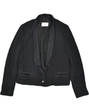Vintage Womens 1 Button Blazer Jacket It 42 Small Black Herringbone Wool Cj17