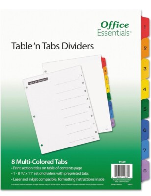New- 10 Packs- Office Essentials  Table 'n Tabs Dividers, 8-Tab, Letter