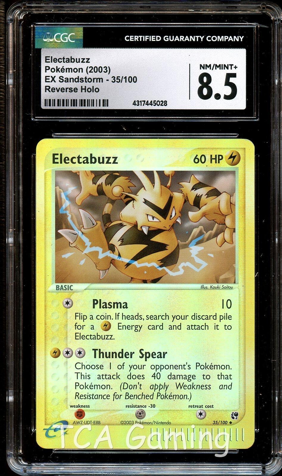 CGC 8.5 NM-MINT+ Electabuzz 35/100 REVERSE HOLO Ex Sandstorm Pokemon Card 028