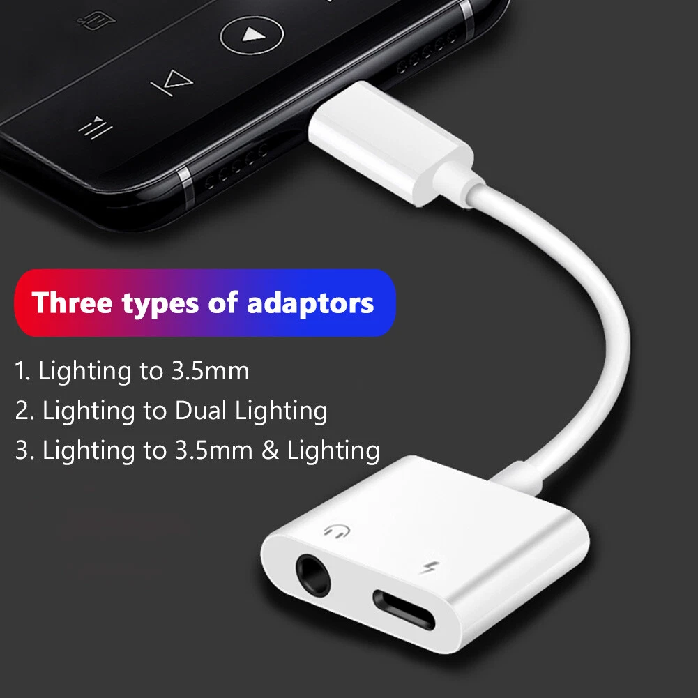 Adaptador De Audio 2En1 Cable De Carga Para Auriculares iPhone 11 12 Pro  Max XR