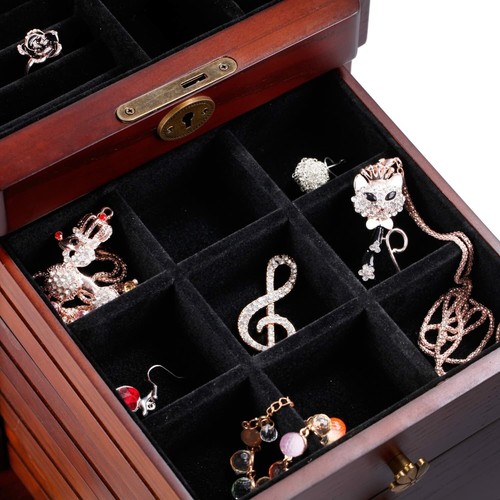 Large Elegant Wooden Armoire Jewelry Box Case Cabinet Ring Necklace Gift Storage - Picture 7 of 9