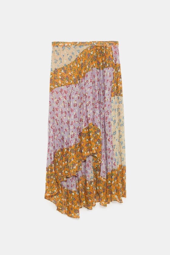 Jupe Zara Imprimé Floral Patchwork - Taille XL - Neuf Avec étiquettes - Asymétrique