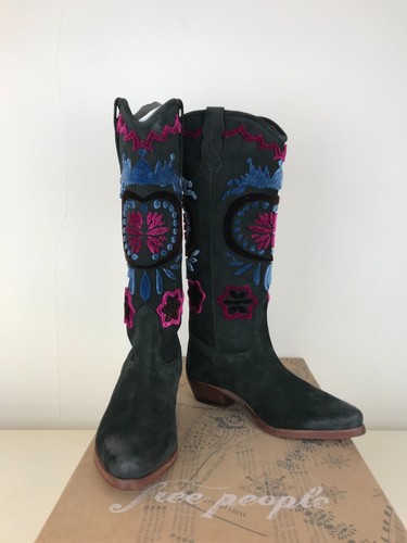 FREE PEOPLE Roundhouse Stitch Leather Cowboy Boots- Black Combo UK4 EU37 RRP£289 - Picture 14 of 19