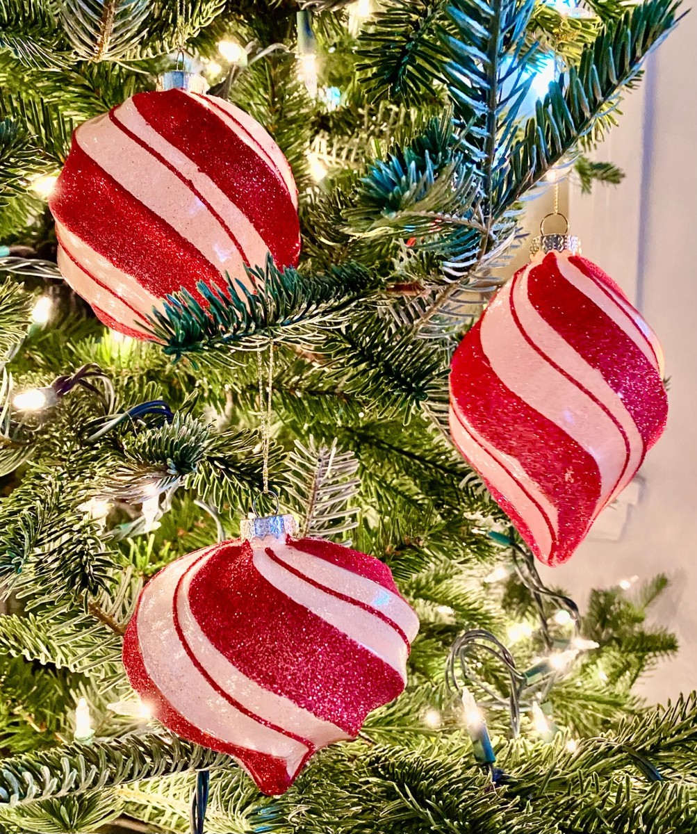 Candy Cane Christmas Glass Finial Ornaments - Set of 3 - BRAND NEW | eBay