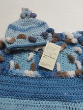 New Soft Handmade Crocheted Pompom Baby Cradle Blanket Receiving Blanket  Hat