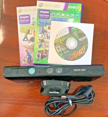 Microsoft Xbox 360 Kinect Sensor Bar w/ Kinect Adventures! & Kinect Sports 1 & 2