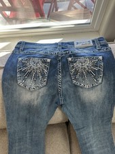 Grace In LA Women's Embellished Bootcut Jeans Blue Denim 5-Pocket