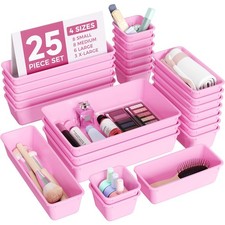 25 PCS Plastic Drawer Organizers Set, 4-Sizes Vanity and Makeup Organizer, De...