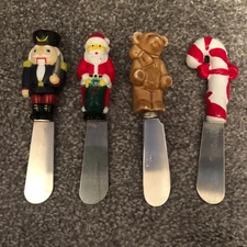 Christmas Santa Butter/Cheese Spreaders Knives Stainless Steel - Set of 4