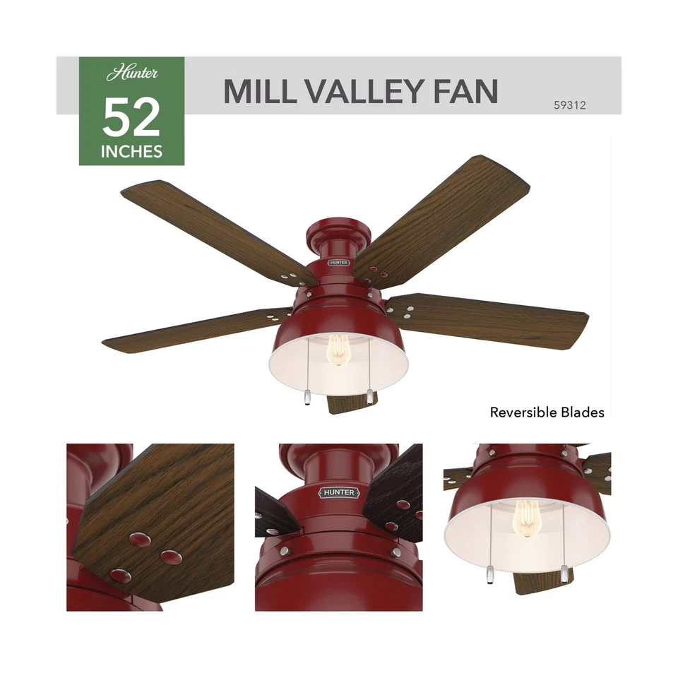 Ventilador de techo Hunter 52 pulgadas exterior o interior con luz LED - Techo rústico... Foto 3 de 4