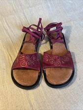 Raspberry Satin Flat Sandals With Ankle Straps And Gold Detail Size 5