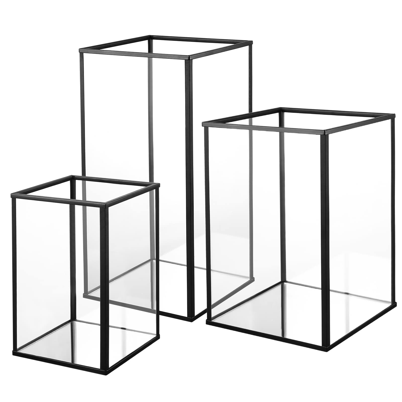 Set Of 3 Pcs Black Glass Candle Holder Fo...