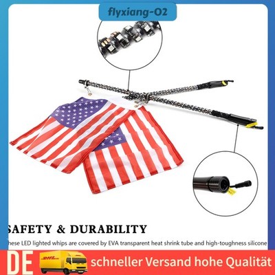2X 4ft RGB APP Whip Lights Antenne mit Flaggen-Fernbedienung für Polaris UTV ATV