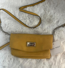 Nine West Purse Tunnel Mini Crossbody Pebbled Leather Mustard