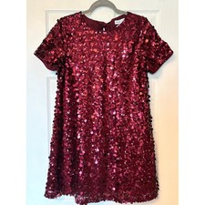 Nine West Womens Short Sleeve Sequin Bow Back Dress Dark Red