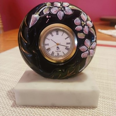 Fenton Art Glass ''Empress Rose'' mini clock hand painted