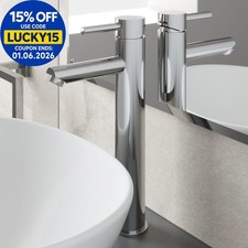 Modern Bathroom High Rise Countertop Basin Mixer Tap Tall Chrome Solid Brass