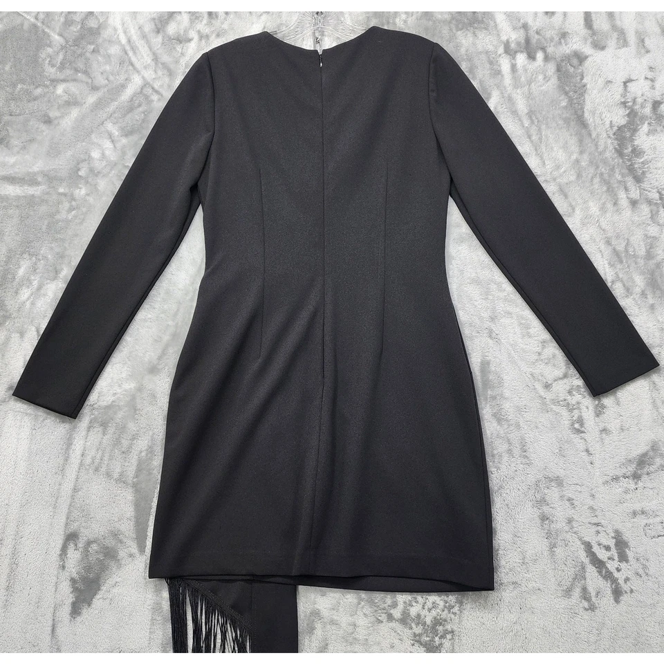 Vestido Belle Badgley Mischka para mujer 8 negro Harley crepé drapeado flecos cóctel Foto 4 de 4