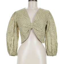 Express Womens Green Solid Eyelet V-Neck Tie ...