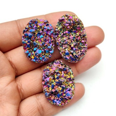 Aura Regenbogen Titan Druzy Achat Cabochon Lose Edelstein 3 Stck Lot 150 Kt #...