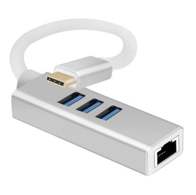 helos HUB, USB 3.1 Type-C St. /3x USB+RJ45 Gigabit Ethernet, PREMIUM, silber
