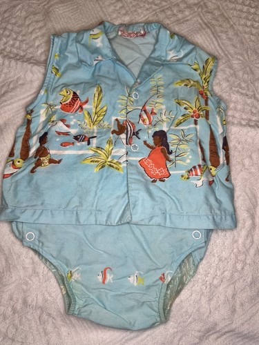 Vintage Infant Swimsuit Sun Babies Of Hawaii - See Measurements - 2 Piece Set