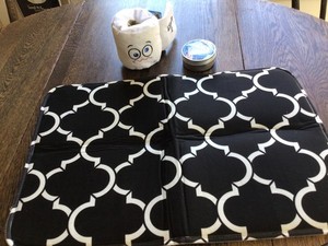 Lot 3 Dog  items Stylish B&W mat, faux toilet roll toy &  more